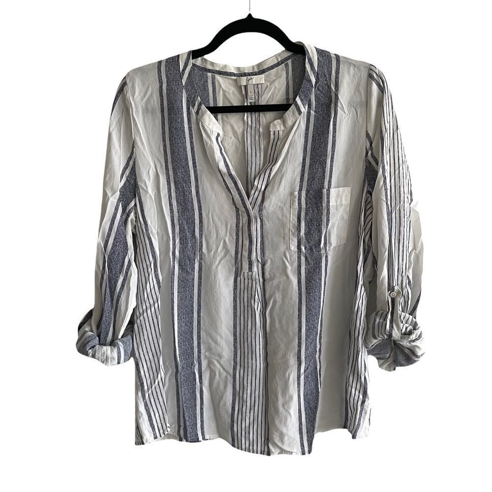 JOIE Silk Striped Popover Blouse Blue White L